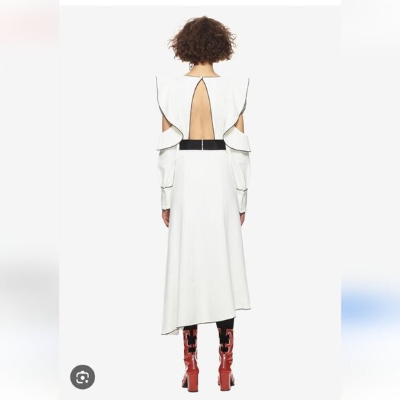 SELF-PORTRAIT | Asymmetrical Wrap Dress White Black belt Sz 4 - Picture 3 of 9